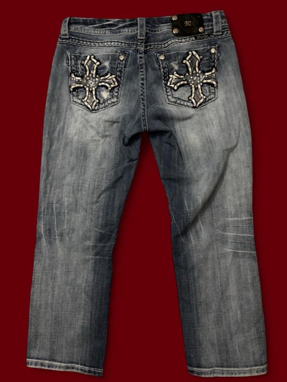Miss Me Distressed Faded Blue Capris/Flare Jeans